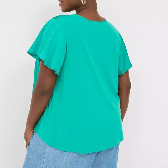 Lane Bryant Satin Smocked Shoulder Blouse - Picture 2 of 6